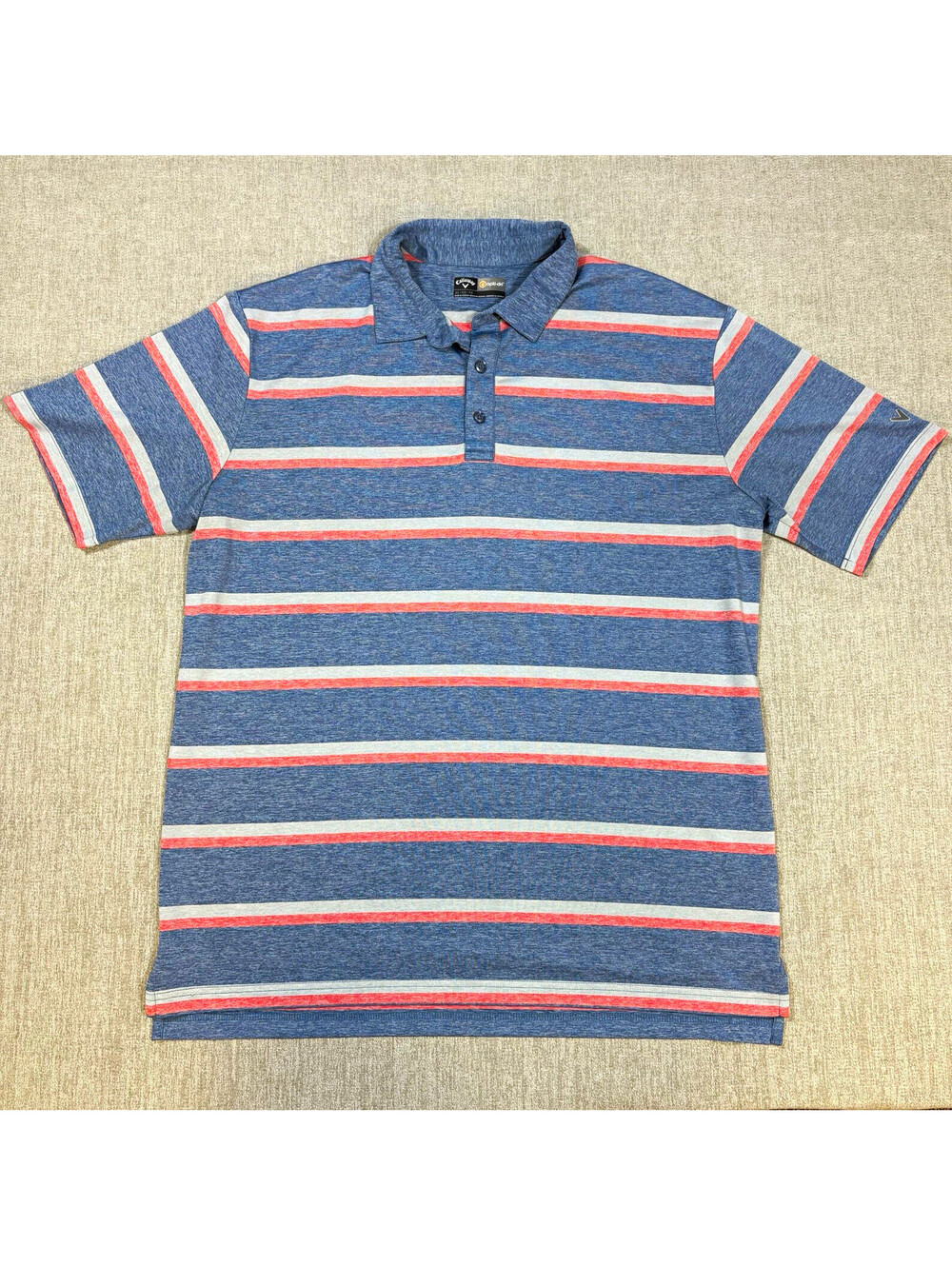 Callaway Opti-Dri Golf Polo Mens XL Blue Red Gray Striped Heather Short Sleeve
